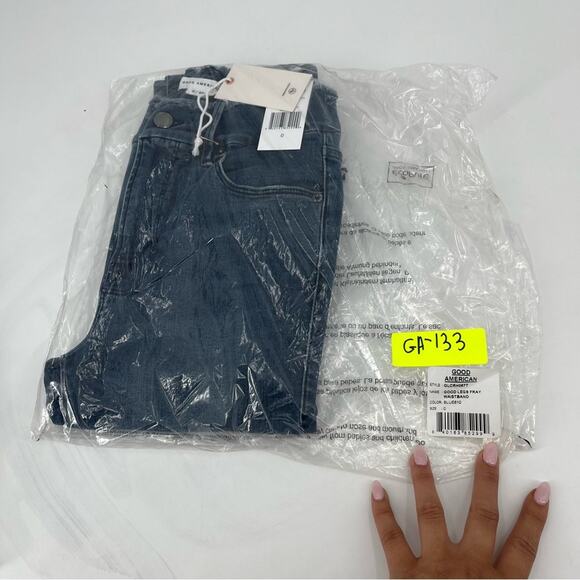 GOOD AMERICAN Good Legs Fray Waistband Skinny Stretch Dark Wash Blue Size 25 NEW - Picture 4 of 7